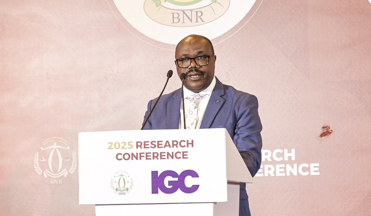 Central Bank Deputy Governor Justin Nsengiyumva addresses  participants in the Annual research Conference in Kigali. Courtesy