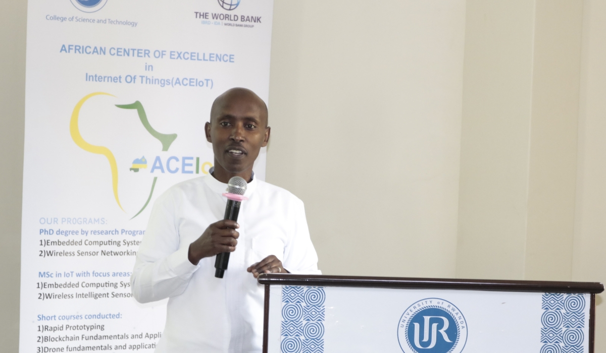 Prof. Ignace Gatare, the Principal of the College of Science and Technology speaks at the event. File