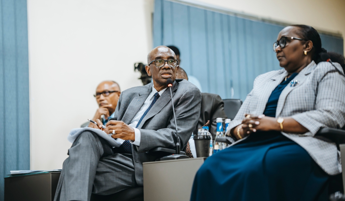 Chief Justice Mukantaganzwa  and the Gambia Chief Justice Hassan Bubacar Jallow, follow a presentation as they toured the ADR Centre in Kigali on May 20. Courtesy