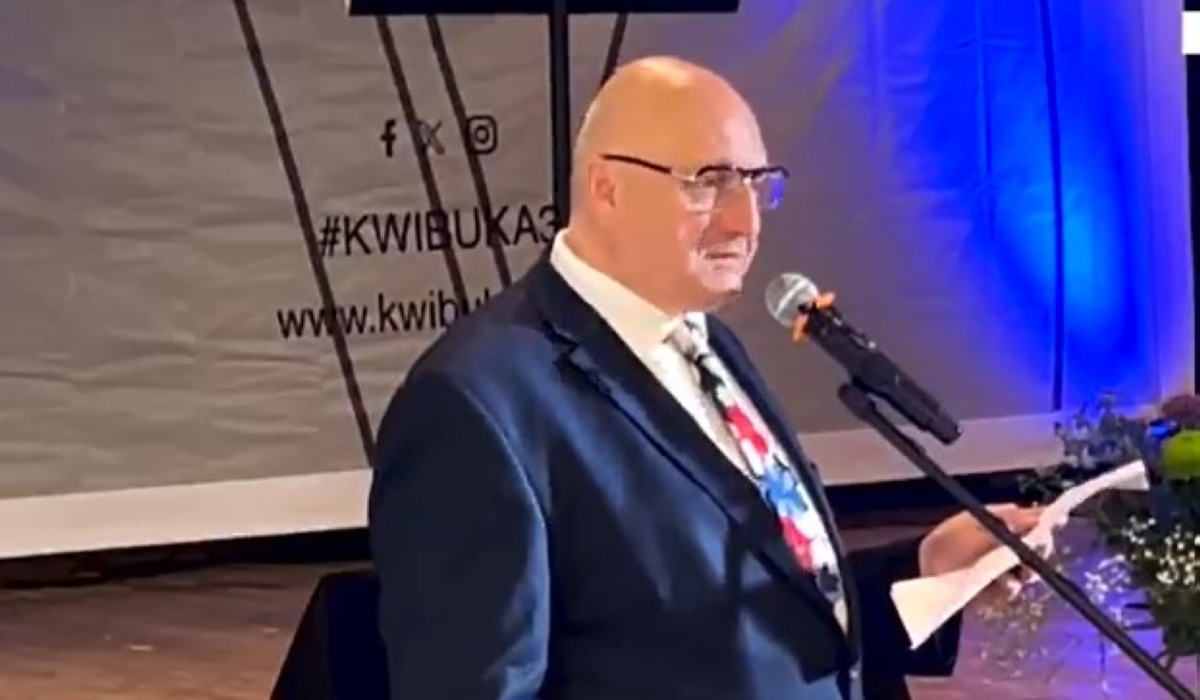 Gunther Vanpraet - Consul of Rwanda in Antwerp delivers his remarks during a commemoration event in Beligium