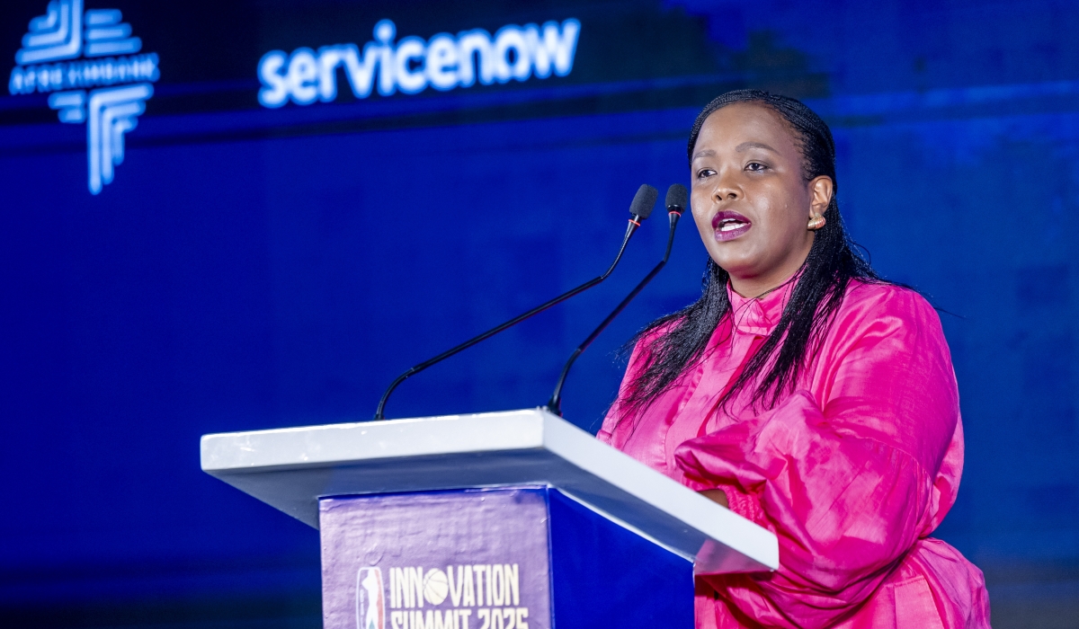 NBA Africa CEO Clare Akamanzi speaks during the BAL Innovation Summit in Kigali on Wednesday, May 21-Photo by Olivier Mugwiza