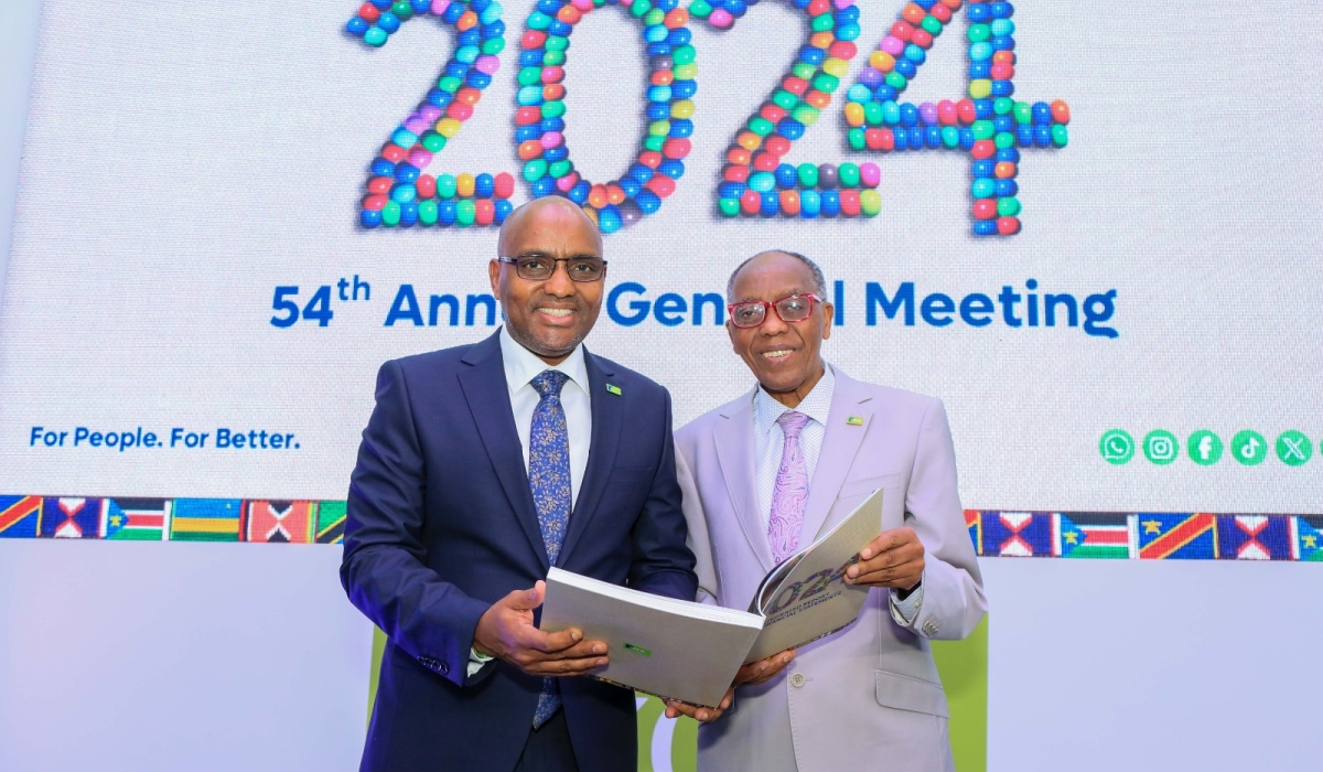 KCB Group CEO, Paul Russo (left) and Group Chairman, FCS Dr. Joseph Kinyua (right), during the 54th KCB Group Annual General Meeting held in Nairobi. During the session, shareholders approved the disbursement of KShs. 9.6 billion total dividends payout for the 2024 financial year, reaffirming a sustained return to shareholders.