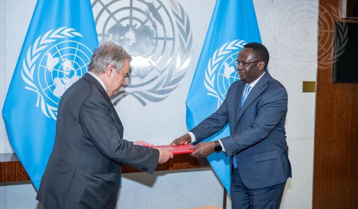 Rwanda&#039;s new Permanent Representative to the United Nations, Amb Martin Ngoga, presents his credentials to the UN Secretary-General, António Guterres, on Thursday, May 22. Courtesy