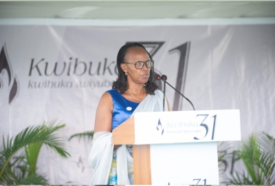 MP Veneranda Uwamariya speaks during the commemoration event for the Genocide against the Tutsi, at the University Teaching Hospital of Butare in Huye District, on Friday, May 23. Courtesy