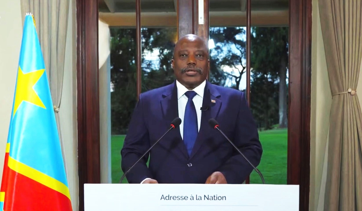 Former Congolese President Joseph Kabila speaks during an address on Friday, May 23. Screengrab from video. Courtesy