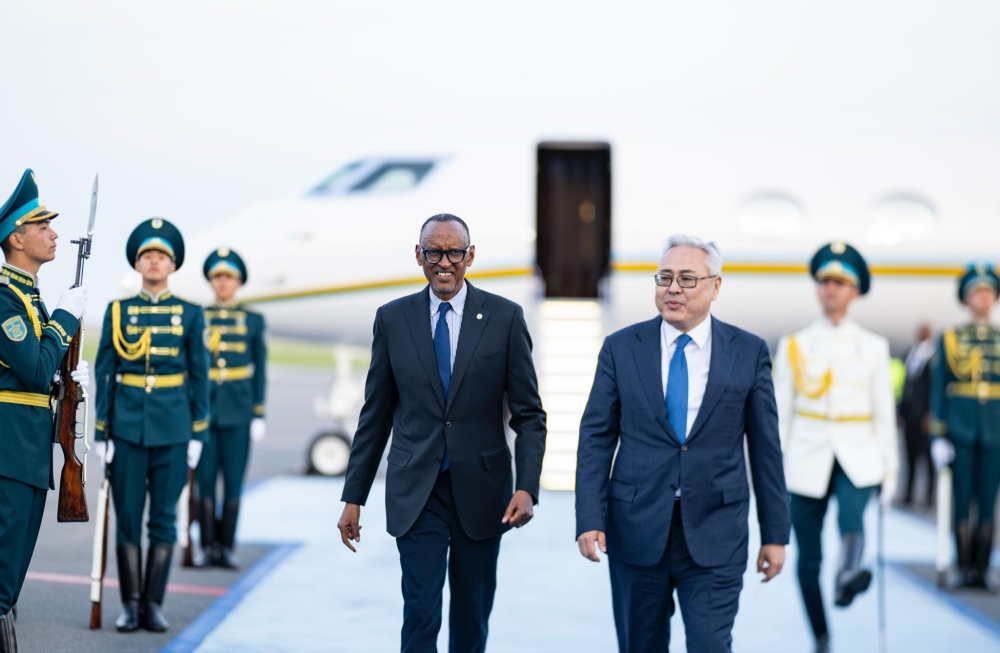 President Kagame arrives in Astana, the capital of The Republic of Kazakhstan for an Official Visit ahead of  the Astana International Forum, on Tuesday, May 27. Photos by Village Urugwiro