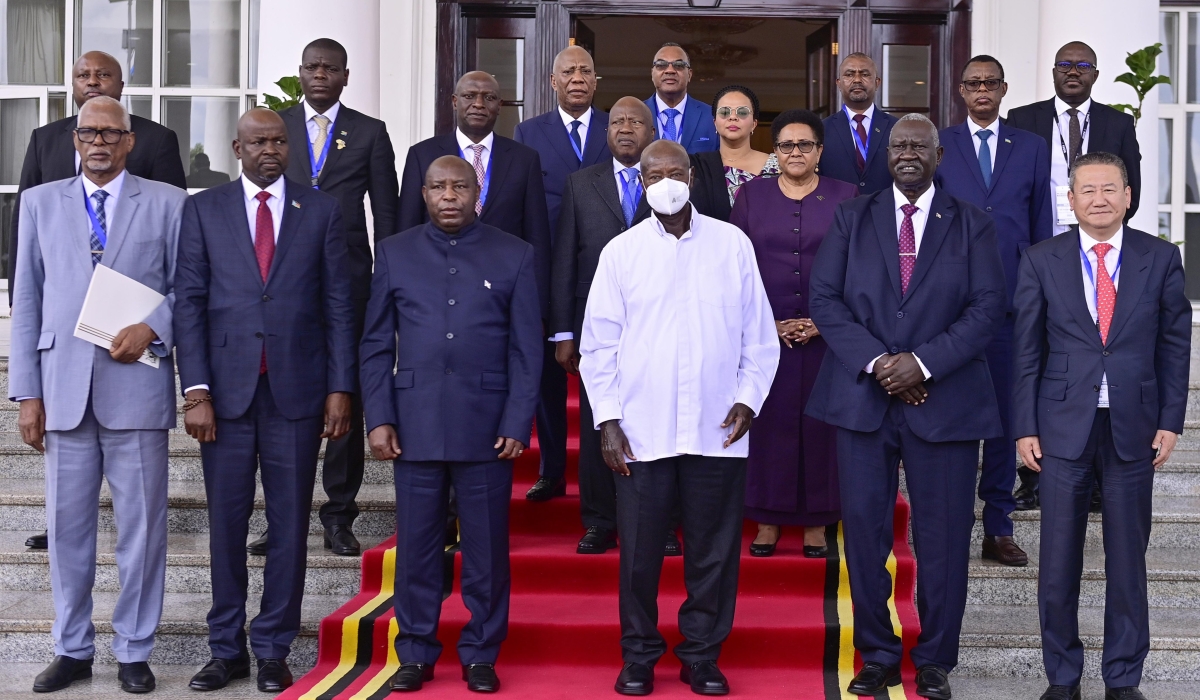 Ugandan President Museveni and Burundi&#039;s Ndayishimiye and delegates at  during the 12th High-Level Meeting of the Regional Oversight Mechanism of the Peace, Security and Cooperation (PSC) Framework for the DR Congo.