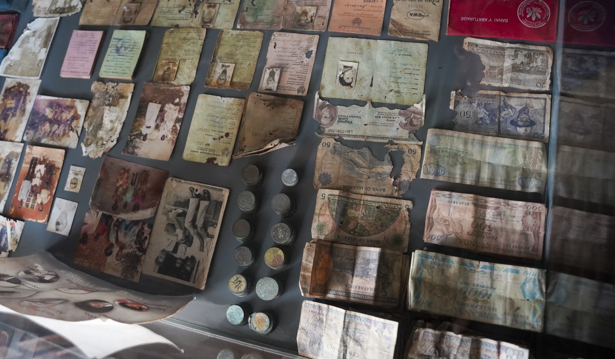 Remains of different items, including identification cards, owned by victims of the Genocide against the Tutsi at Ntarama Genocide Memorial. Photo by Craish Bahizi