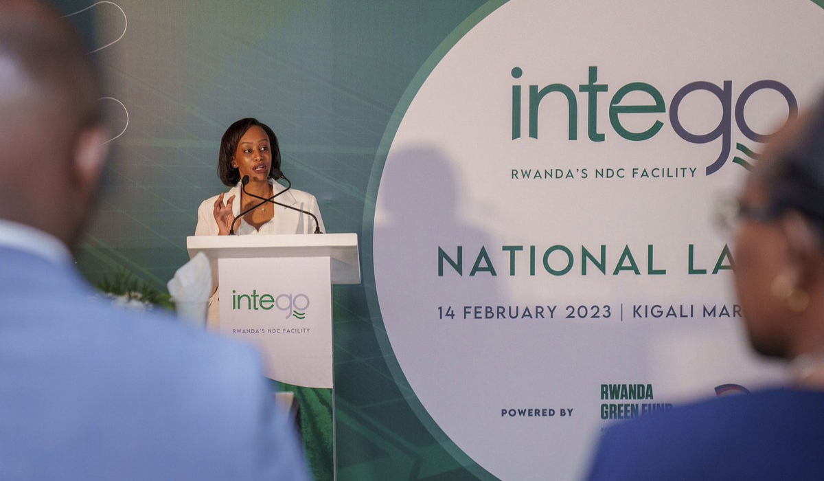 Teddy Mugabo, the CEO of Rwanda Green Fund, speaks during the launch of INTEGO in 2023.