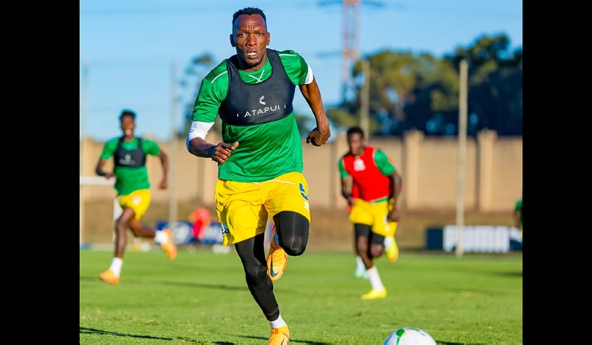 Amavubi striker Meddie Kagere during a training session in South Africa. The 38-year-old forward, currently with Namungo FC in Tanzania, recently made his return to the national team.