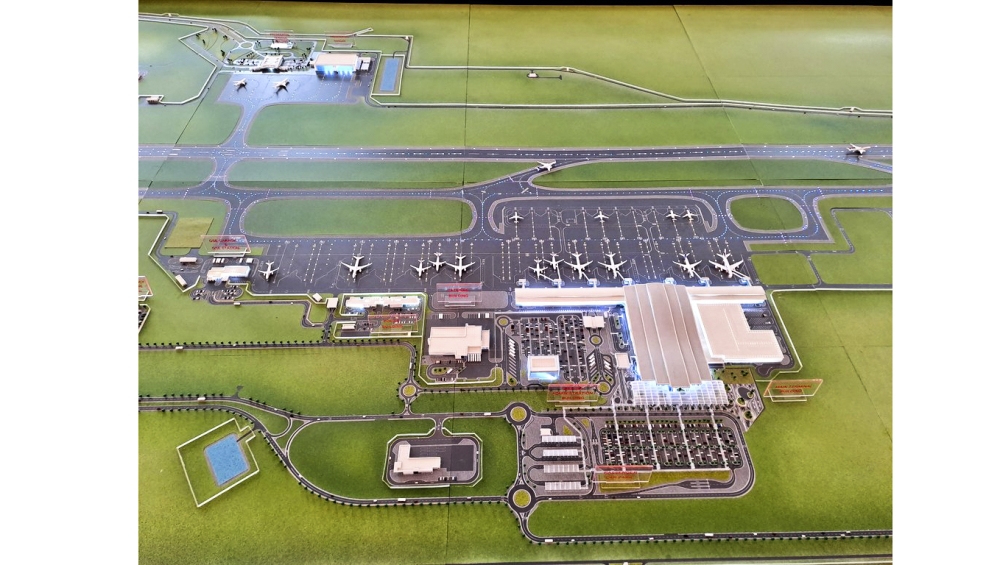 An artist&#039;s impression of the new Kigali International Airport&#039;s terminal, administration building, cargo, and  parking areas. Aviation Travel and Logistics (ATL).Courtesy