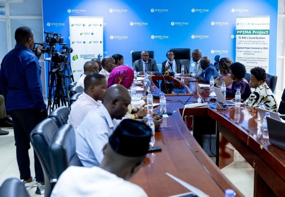 WASAC group officials address journalists during a press briefing on June 13. Courtesy