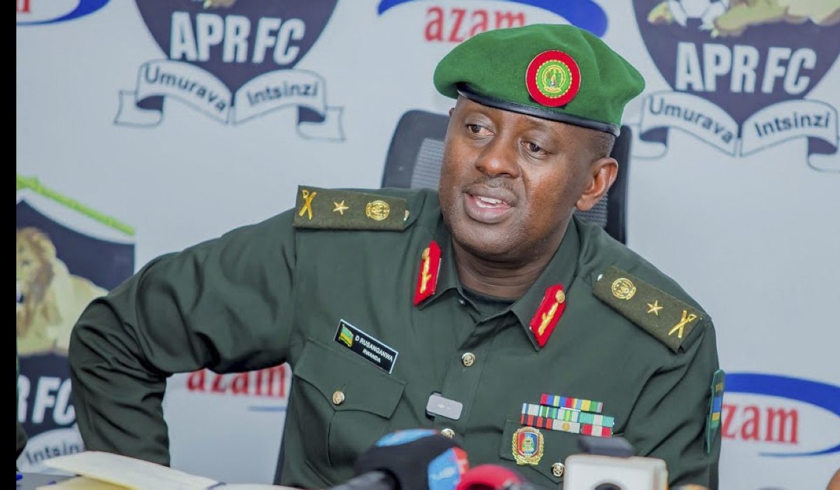 APR FC chairman Brig Gen Deo Rusanganwa speaks to journalists. File