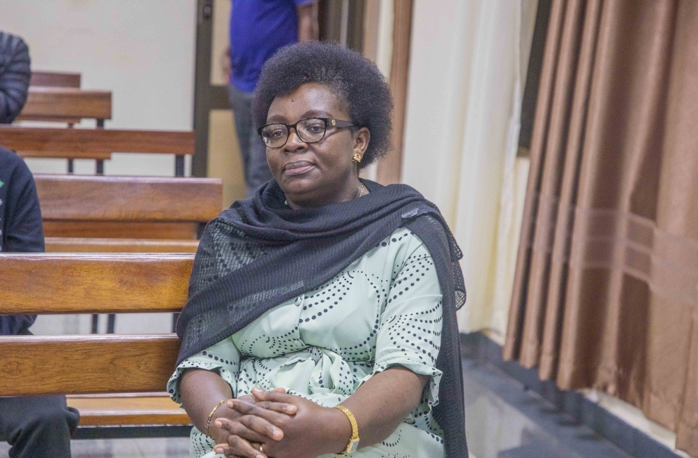 Victoire Ingabire Umuhoza, the leader of the unregistered DALFA-Umurinzi party, appears before the High Court in Nyamirambo, on June 19.  Photo by Craish Bahizi