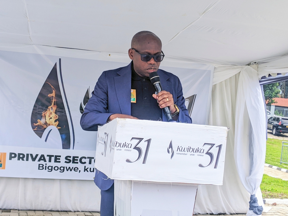 The Governor of Western Province, Jean Bosco Ntibitura, speaks during a commemoration event at Bigogwe memorial site on Wednesday, June 25. Photos by Germain Nsanzimana.