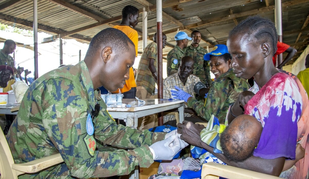 A two-day free medical outreach by UNMISS peacekeepers from Rwanda brings much-needed treatment and aftercare education to 600 displaced people. Photo by Ines Surwumwe/Trezeguet Musabyimana/UNMISS
