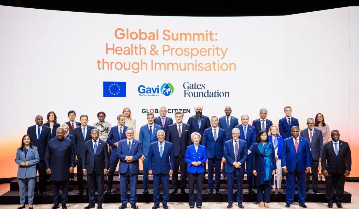 Delegates pose for a group picture at the Gavi summit in Brussels on Wednesday, June 25. 