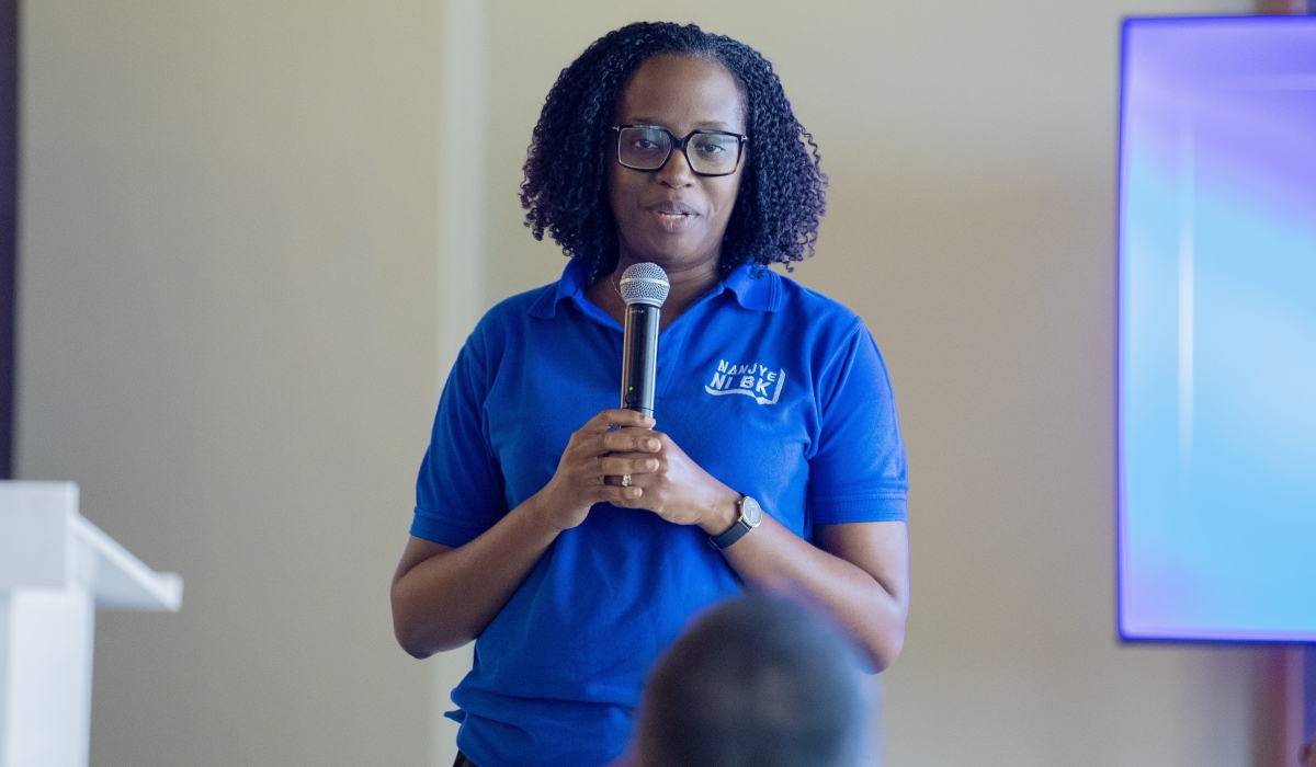 Dr. Diane Karusisi, the CEO of BK. speaks during a corporate breakfast meeting with high-level corporate clients at the BK Arena. On June 27