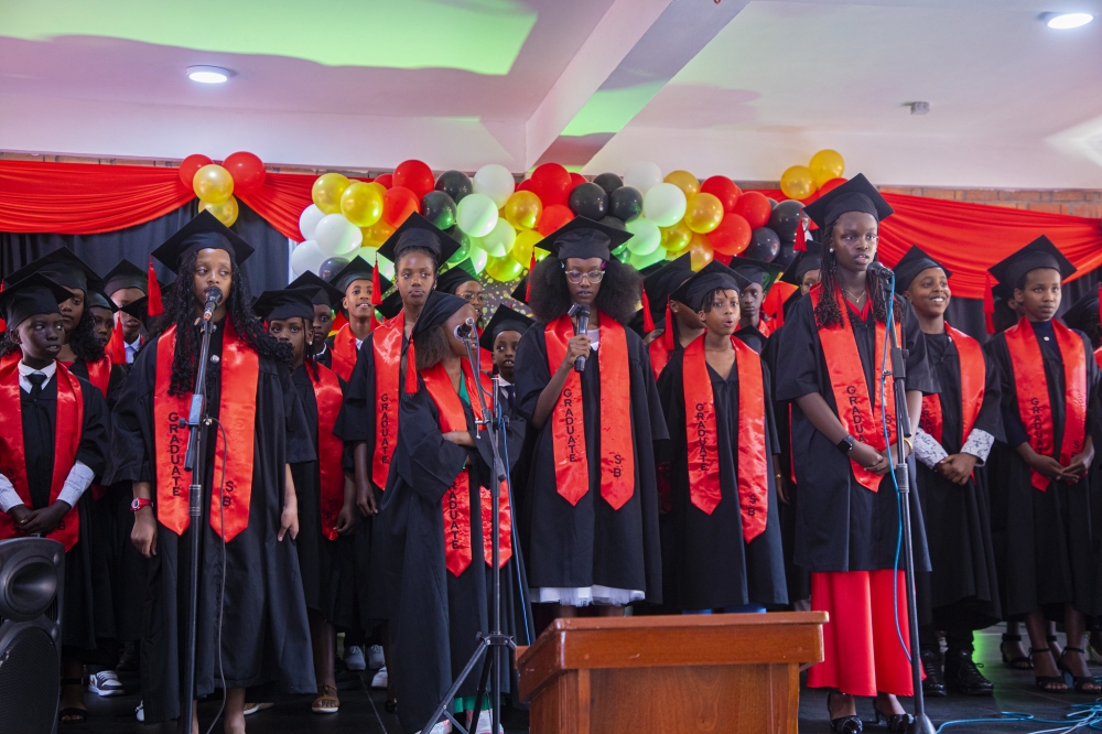 The 44 primary school pupils  during their graduation ceremony on Friday, June 27. Photos by Kellya Keza