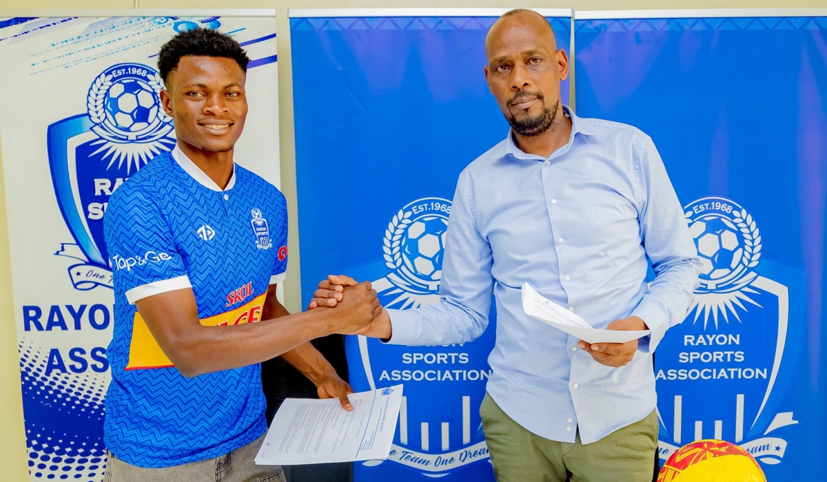Burundian midfielder Gloire Tambwe (L) was unveiled as new Rayon Sports player after penning a two-year deal-courtesy