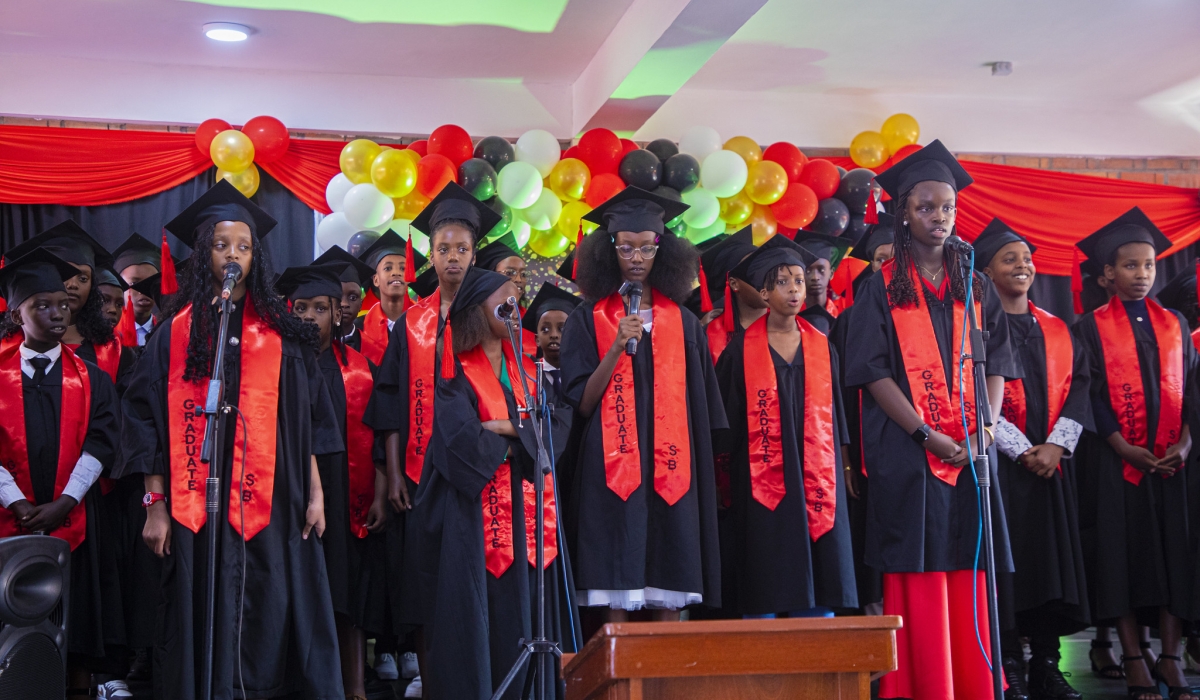 The 44 primary school pupils  during their graduation ceremony on Friday, June 27. Photos by Kellya Keza
