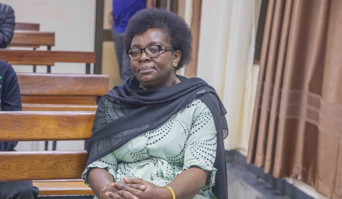 Victoire Ingabire Umuhoza, the leader of the unregistered DALFA-Umurinzi party, appears before the High Court in Nyamirambo, on June 19.  Photo by Craish Bahizi