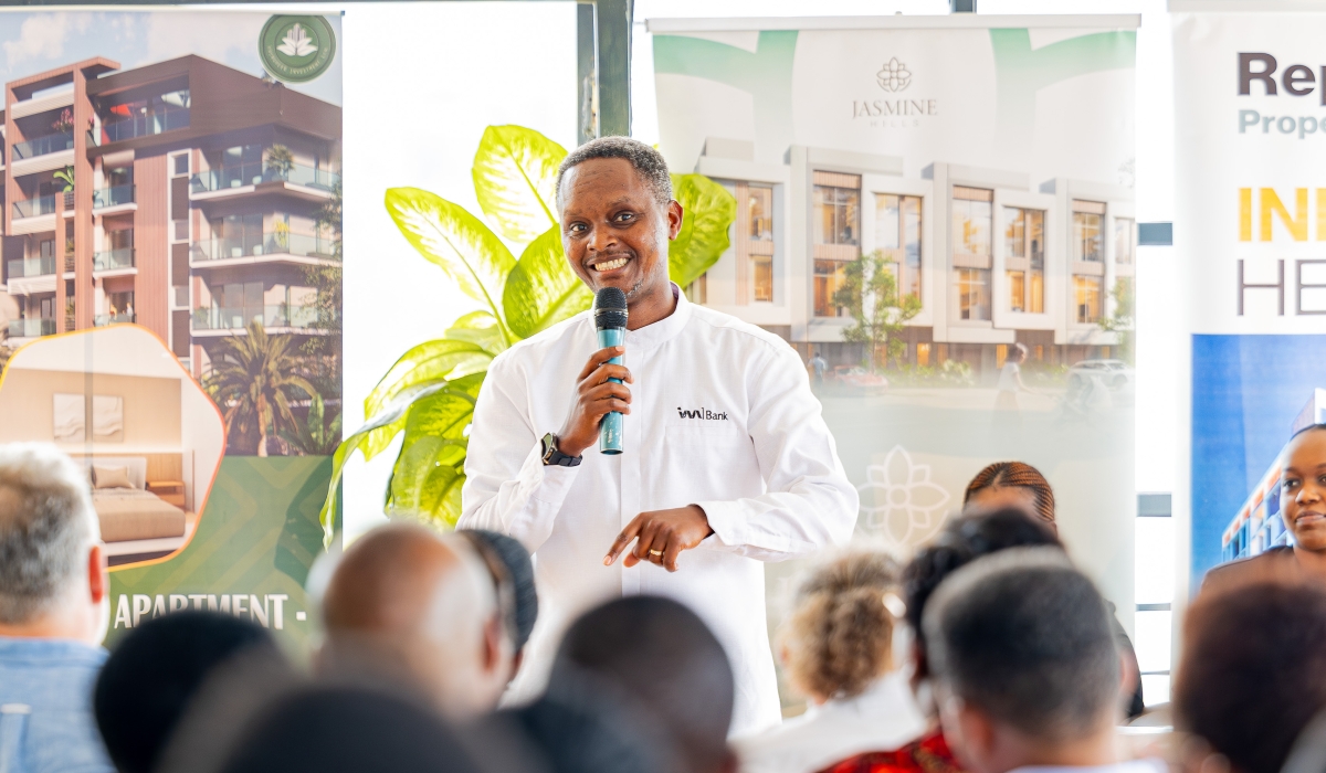 Yves Kayihura, Head of Retail Banking at I&M Bank, addresses delegates during Rwanda Convention. Kayihura emphasised the importance of removing barriers for diaspora clients. 