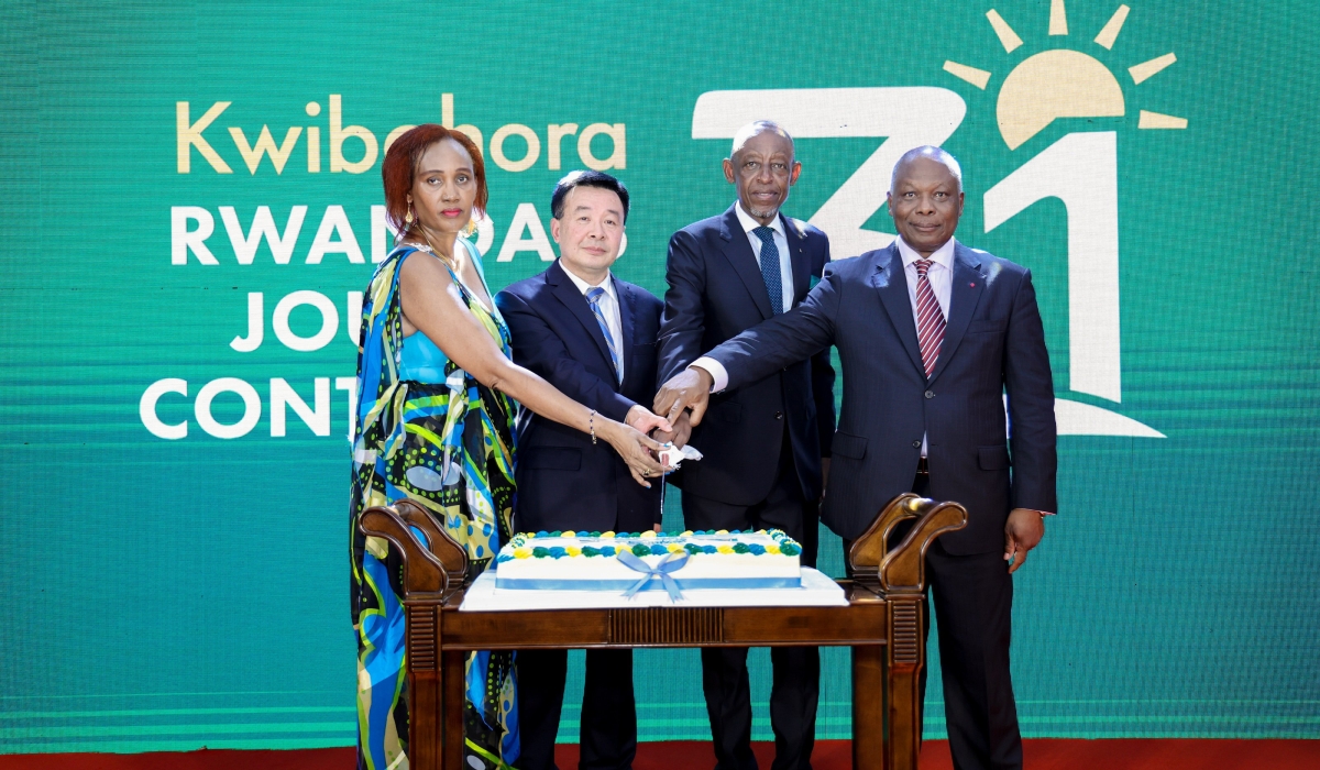 Rwanda&#039;s envoy to China James Kimonyo (2nd Right) and other delegates cut a cake to celebrate Kwibohora 31. Courtesy