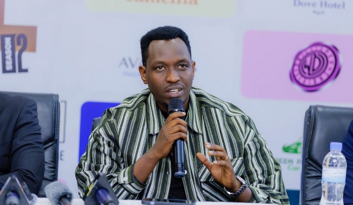 Gospel musician Bosco Nshuti addresses members of the press ahead of his Unconditional Love concert-courtesy