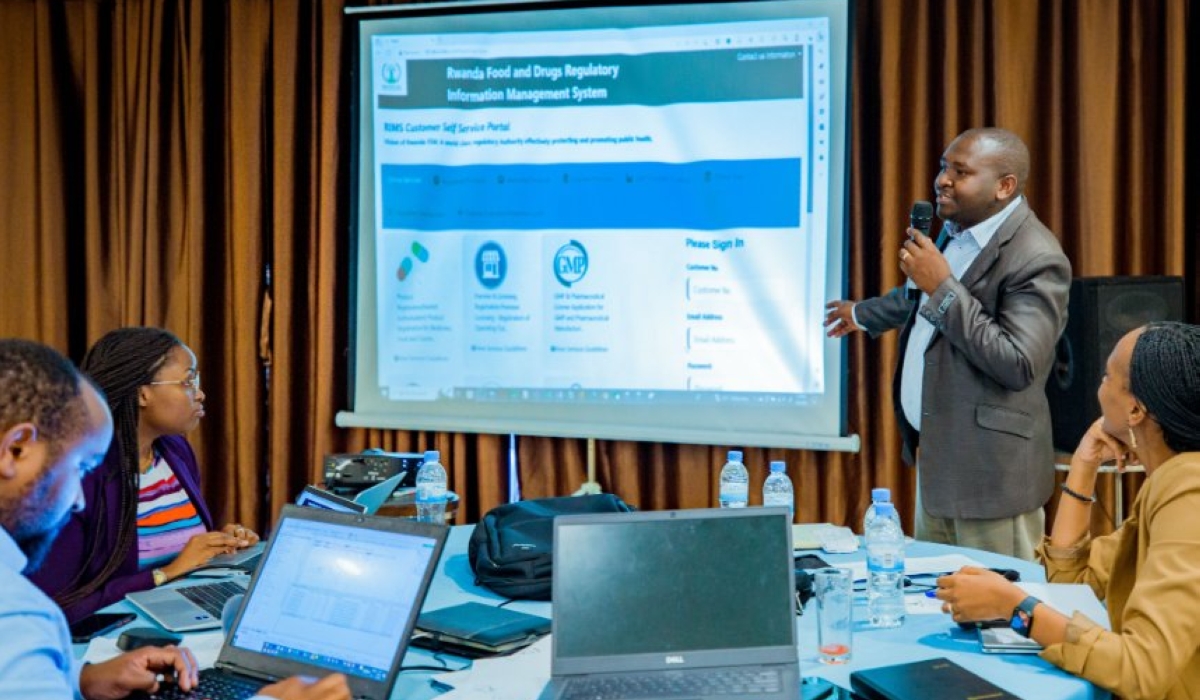 Rwanda Food and Drugs Authority staff showcase the Integrated Regulatory Information Management System (IRIMS) to the first group of Rwanda’s business community. Courtesy photo