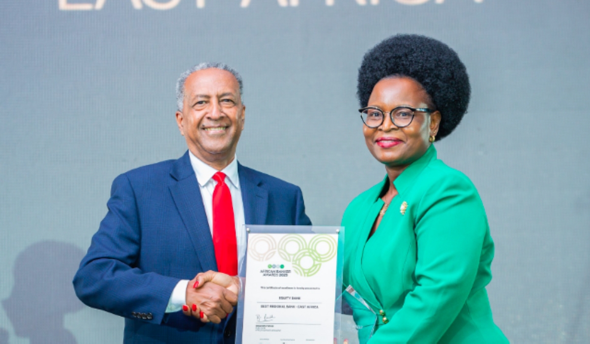 Zemedeneh Negatu, chairman of the Washington, DC-based capital investment firm, presents the Best Regional Bank—East Africa award to Dr. Silpah Owich of Equity Bank Kenya at the 2025 African Banker Awards in Abidjan. Courtesy