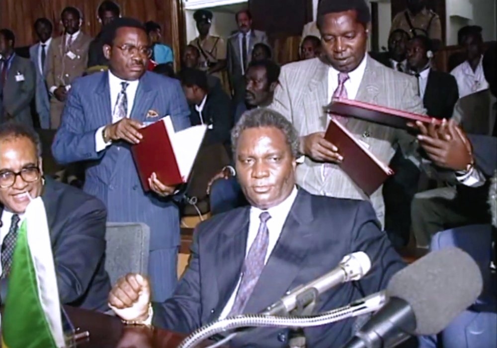 President Juvénal Habyarimana during the signing of the peace agreement in Arusha, Tanzania