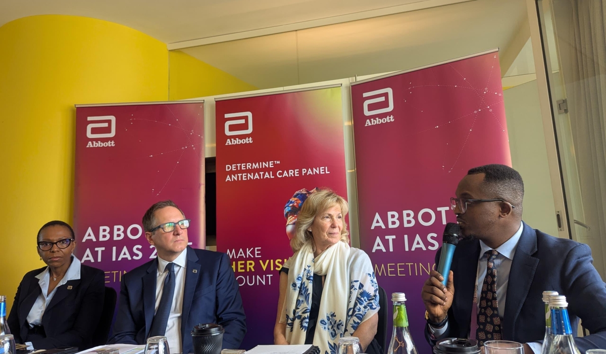Dr. Gallican Rwibasira, Head of the National HIV, STIs, and Hepatitis Programmes at Rwanda Biomedical Centre (RBC), speaks during a panel discussion at the International AIDS Society (IAS) Conference on HIV Science in Kigali on July 15