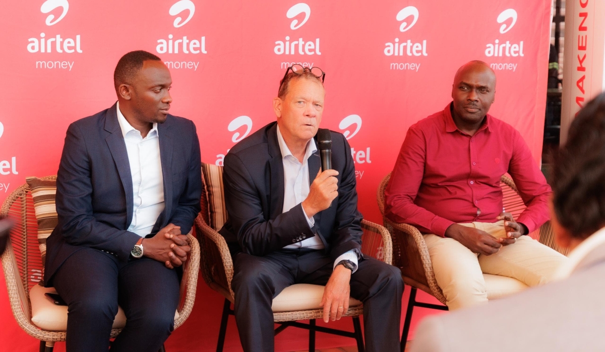 Emmanuel Hamez, Managing Director of Airtel Rwanda, speaks to journalists during a press conference where a new AI-powered tool designed to identify and flag suspicious messages was introduced. COURTESY