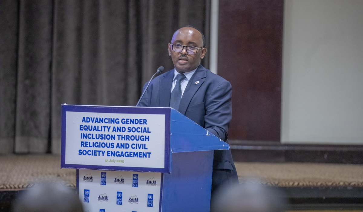 Fidele Rutayisire, founder and Executive Director of RWAMREC, delivers his remarks during a high-level dialogue at the Kigali Serena Hotel.on July 15. All Photos by Craish Bahizi