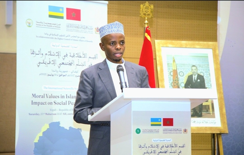 Sheikh Musa Sindayigaya, the Mufti of Rwanda, speaks during a symposium held on July 19 in Kigali under the theme “Moral Values in Islam and Their Impact on Social Peace in Africa.”