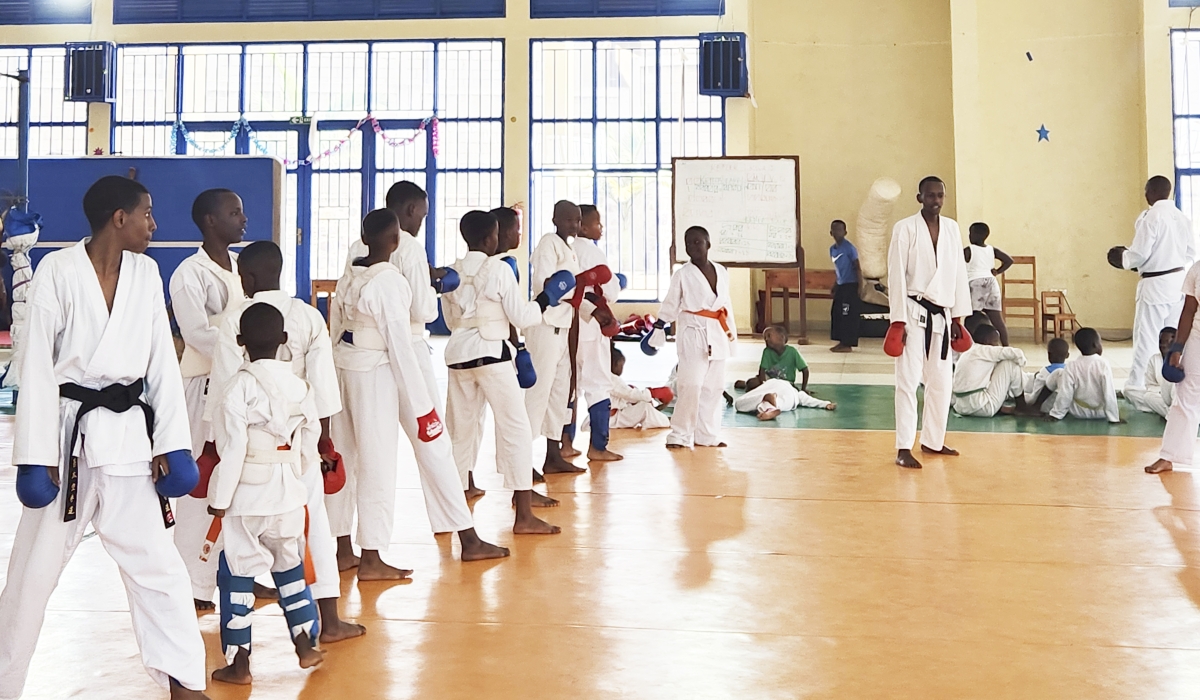 Kids during a karate class at Notre-Dame des Anges primary school in Remera. Photo by Annick Teta