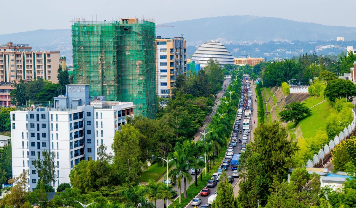 Aerial view of a Kigali street highlighting the city’s organized layout, infrastructure development, and commitment to green spaces. Courtesy Photo