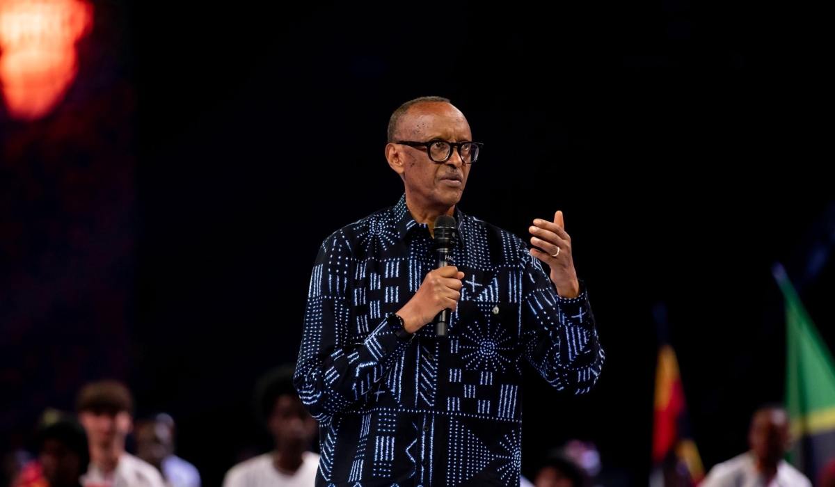 President Paul Kagame speaks at the Giants of Africa Festival opening show on Sunday, July 27, at BK Arena in Kigali. The event marked the start of a week-long celebration of youth, sport, and culture, running until August 2. 