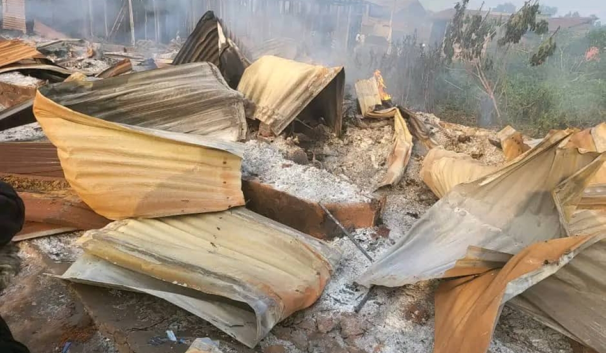 A house that was reportedly burned by the ADF. Reports claim that that the terrorists not only attacked the church but also stormed neighbourhoods and burned down houses.