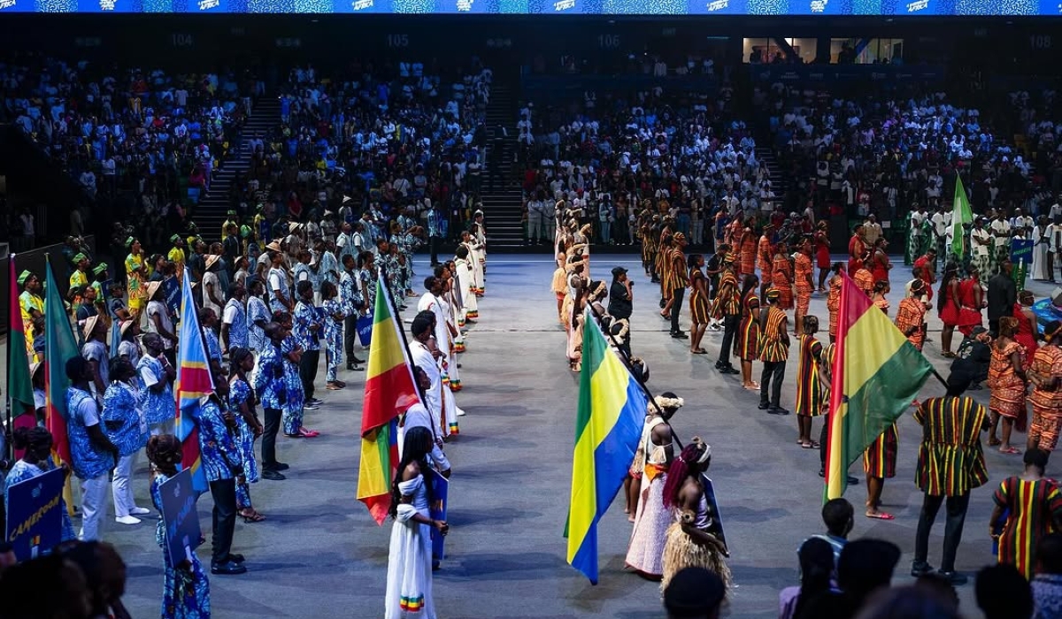Youths from 20 African countries parade inside BK Arena during the grand opening of the Giants of Africa festival-Dan Gatsinzi