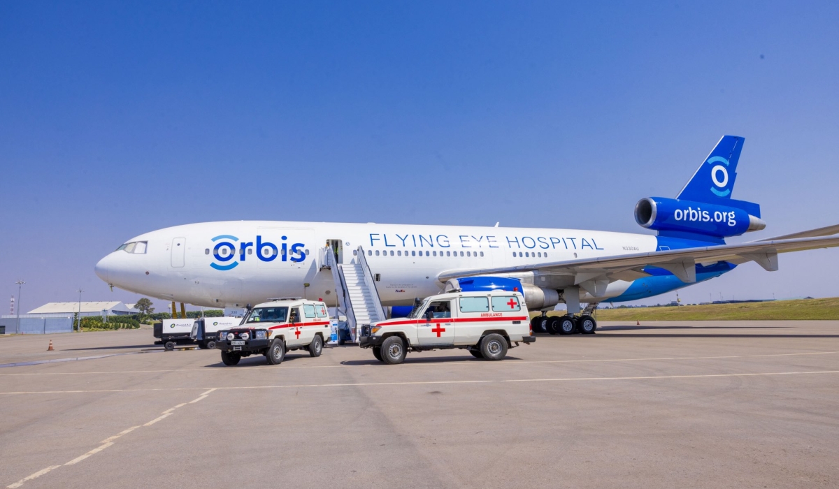The Orbis Flying Eye Hospital landed in Kigali on July 18. The government has partnered with Orbis International to strengthen specialized eye care services in Rwanda.