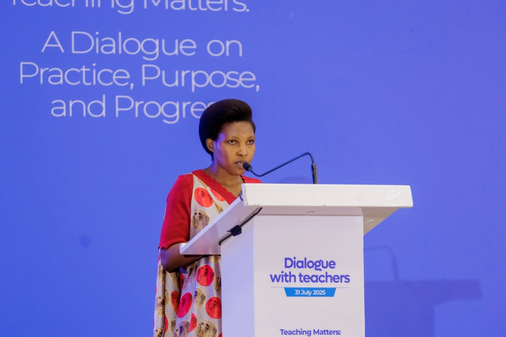 Consolee Urayeneza, a primary school teacher at GS Kacyiru II, speaks on behalf of teachers, acknowledging positive reforms such as salary increments while highlighting ongoing challenges affecting learning outcomes.