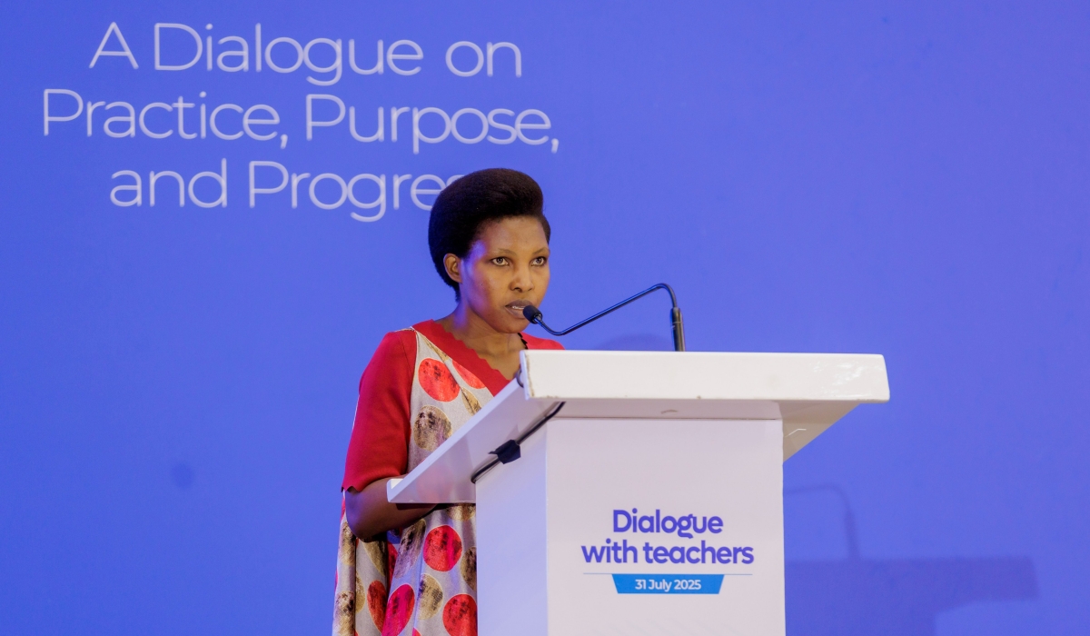 Consolee Urayeneza, a primary school teacher at GS Kacyiru II, speaks on behalf of teachers, acknowledging positive reforms such as salary increments while highlighting ongoing challenges affecting learning outcomes.