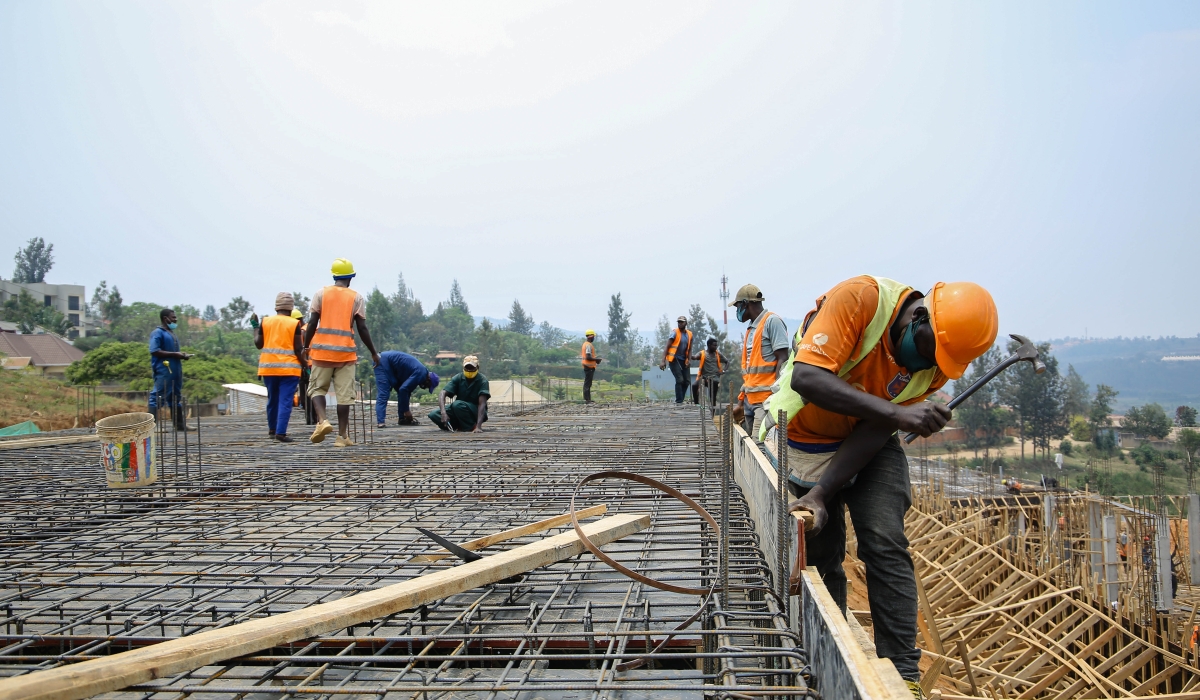 Construction workers at a building site in Kinyinya, Kigali. File photo.