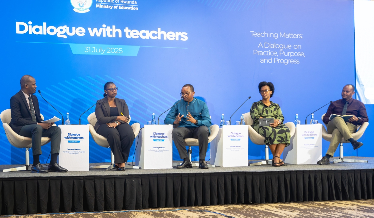 Panelists engage in a discussion during the National Dialogue with Teachers in Kigali on July 31. Photo by Titus