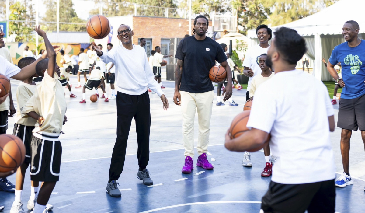 President Kagame joins Giants of Africa Co-founder Masai Ujiri, and two-time NBA Champion Kawhi Leonard  at Rafiki Club on Sunday, August 3. Photos by Village Urugwiro