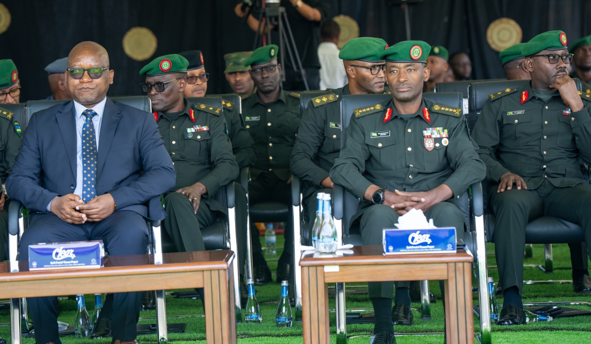 The Minister of Defence, Juvenal Marizamunda, and  Rwanda Defence Force (RDF) Chief of Defence Staff, General Mubarakh Muganga during the graduation ceremony during the ceremony in Bugesera on Monday, August 4. Photos by Dan Gatsinzi