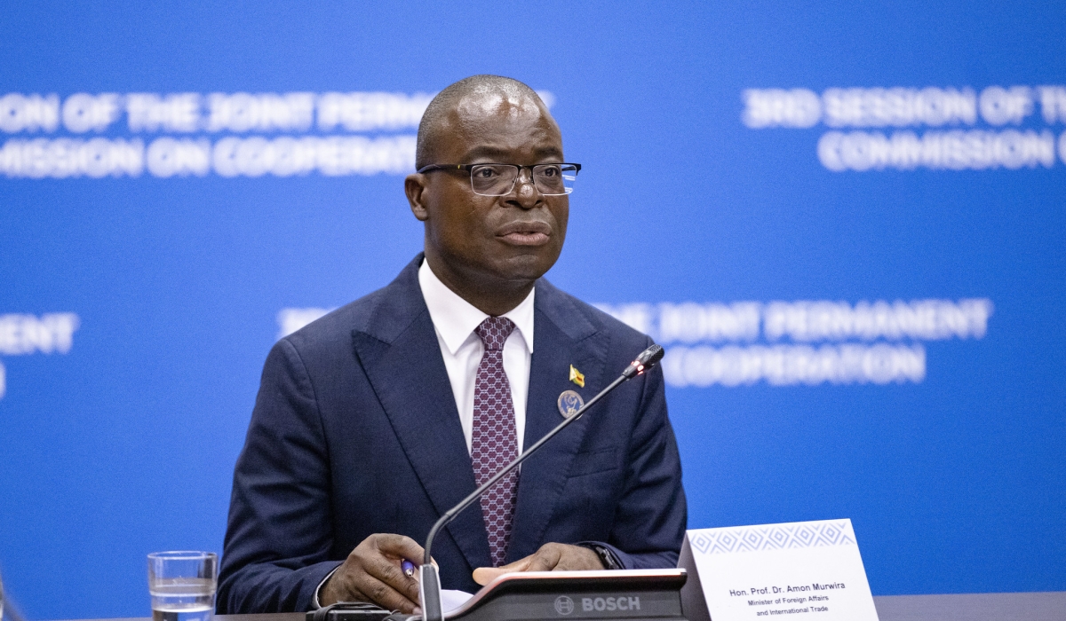 Zimbabwean Foreign Affairs Minister Amon Murwira speaks at the Third Joint Permanent Commission on Cooperation between the two countries. in Kigali on Wednesday, August 6. Photos by Dan Gatsinzi