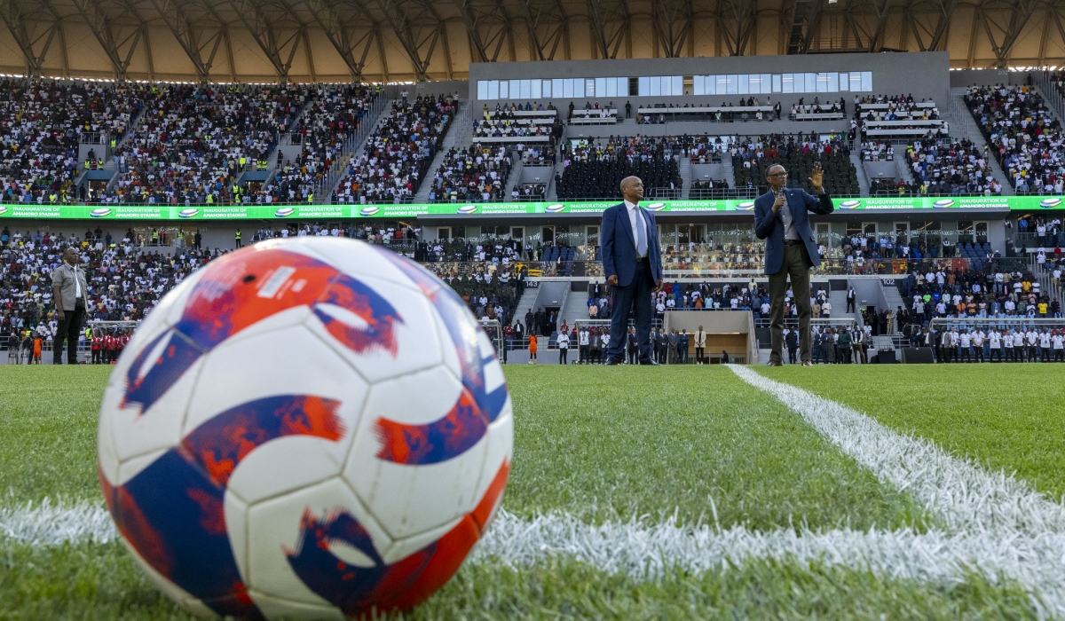 President Kagame and CAF President, Patrice Motsepe address thousands of football fans at the inauguration of the newly revamped Amahoro stadium on Monday, July 1,2024. Olivier Mugwiza
